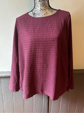 Nine West Textured Long-Sleeve Top in Plum